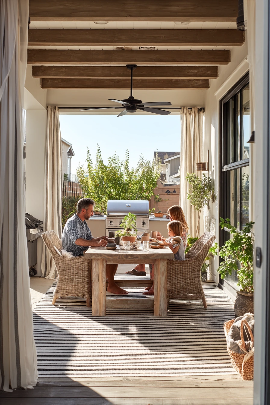 Family Breakfast Under a Covered Patio