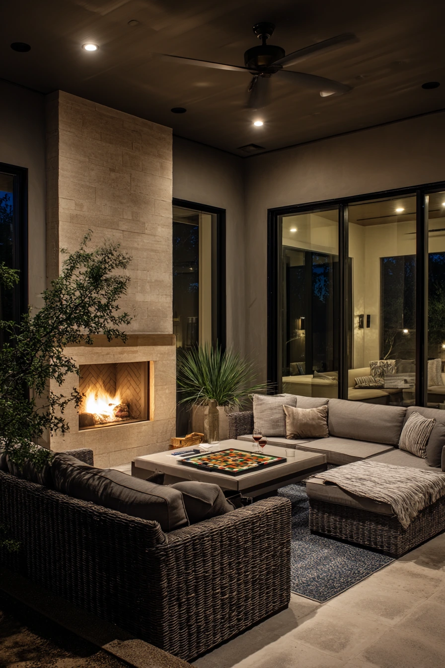 Evening Lounge with Fireplace
