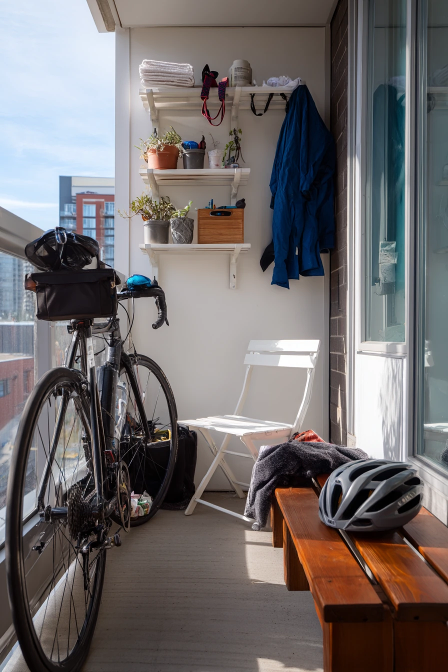 9. Narrow Balcony Storage and Style Solution
