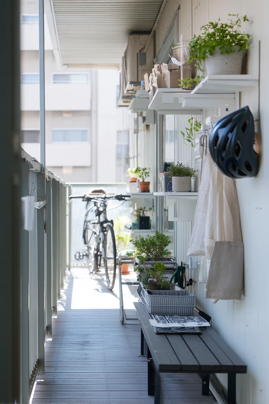 9. Narrow Balcony Storage and Style Solution