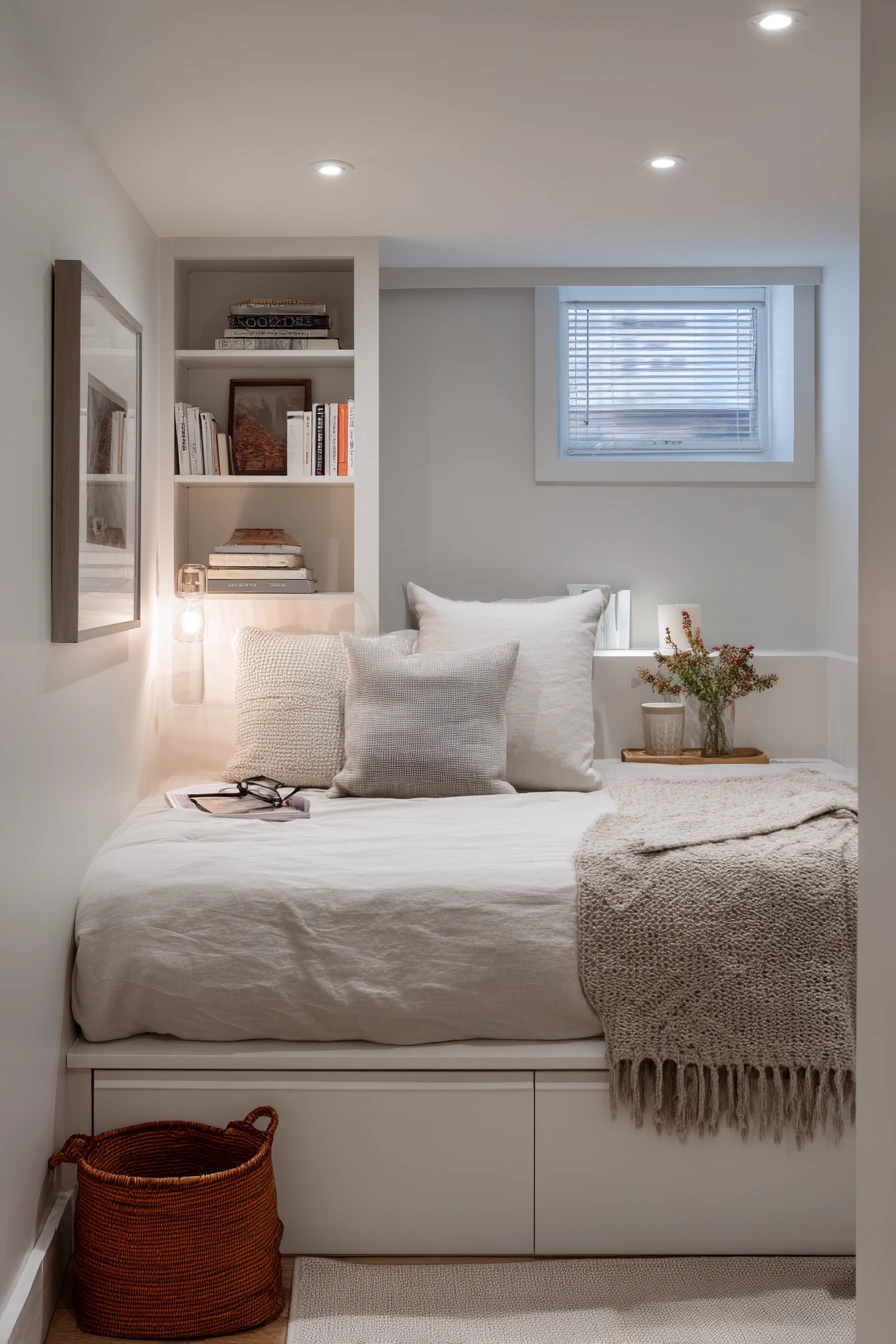 Tiny Basement Bedroom with Smart Storage