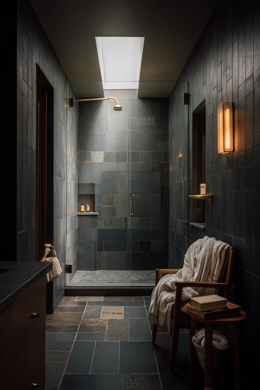 Dark Tile Shower with Soft Contrast