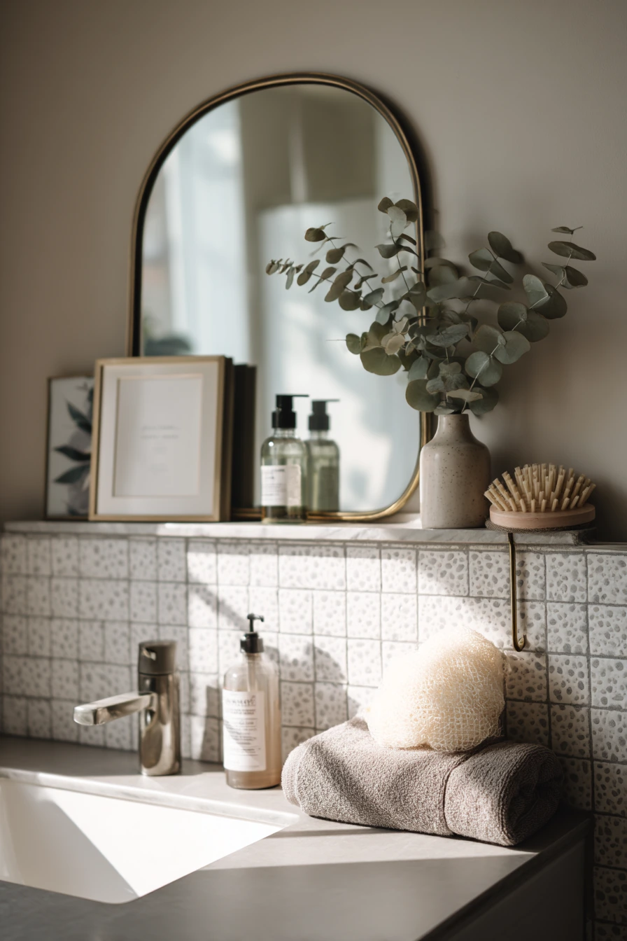 Renter-Friendly Spa Corner with Leaning Art