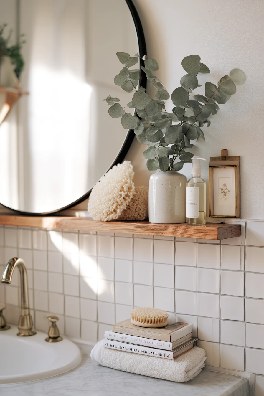 Renter-Friendly Spa Corner with Leaning Art