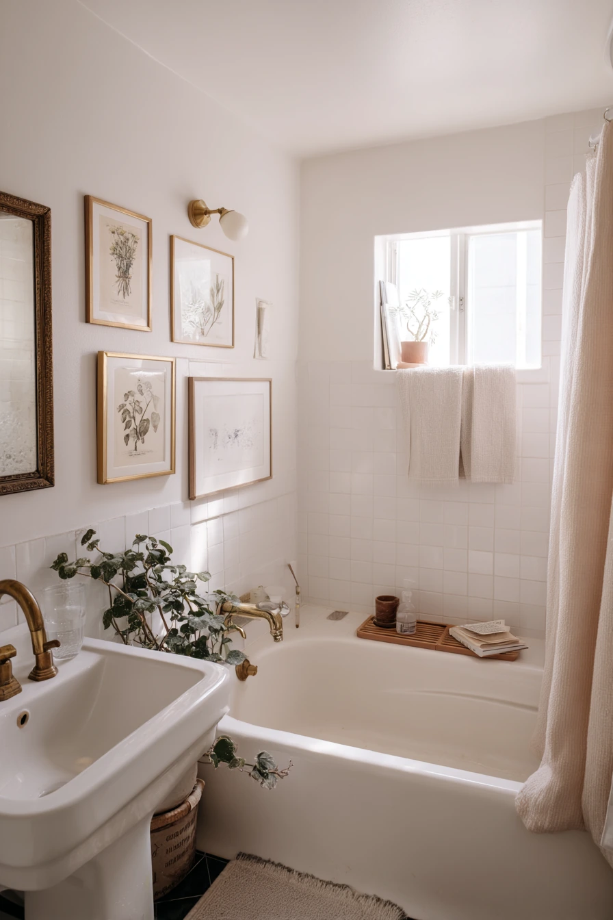 Small Apartment Gallery Wall Above the Tub