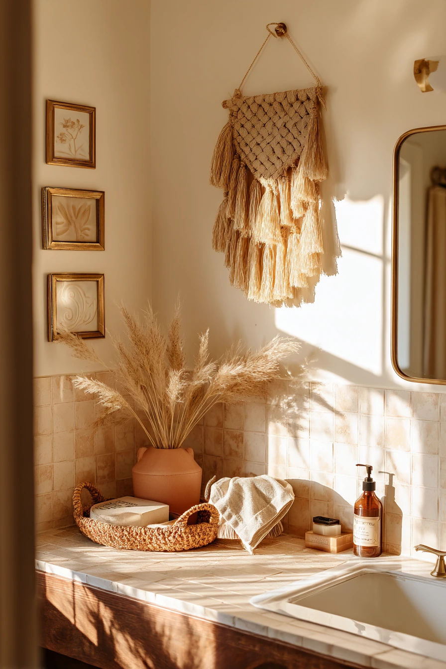 Boho Guest Bath with Woven Texture
