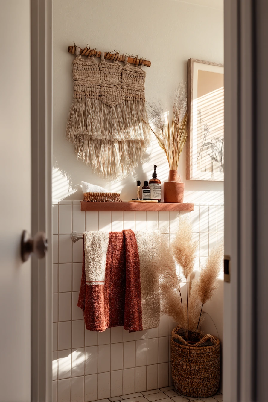 Boho Guest Bath with Woven Texture