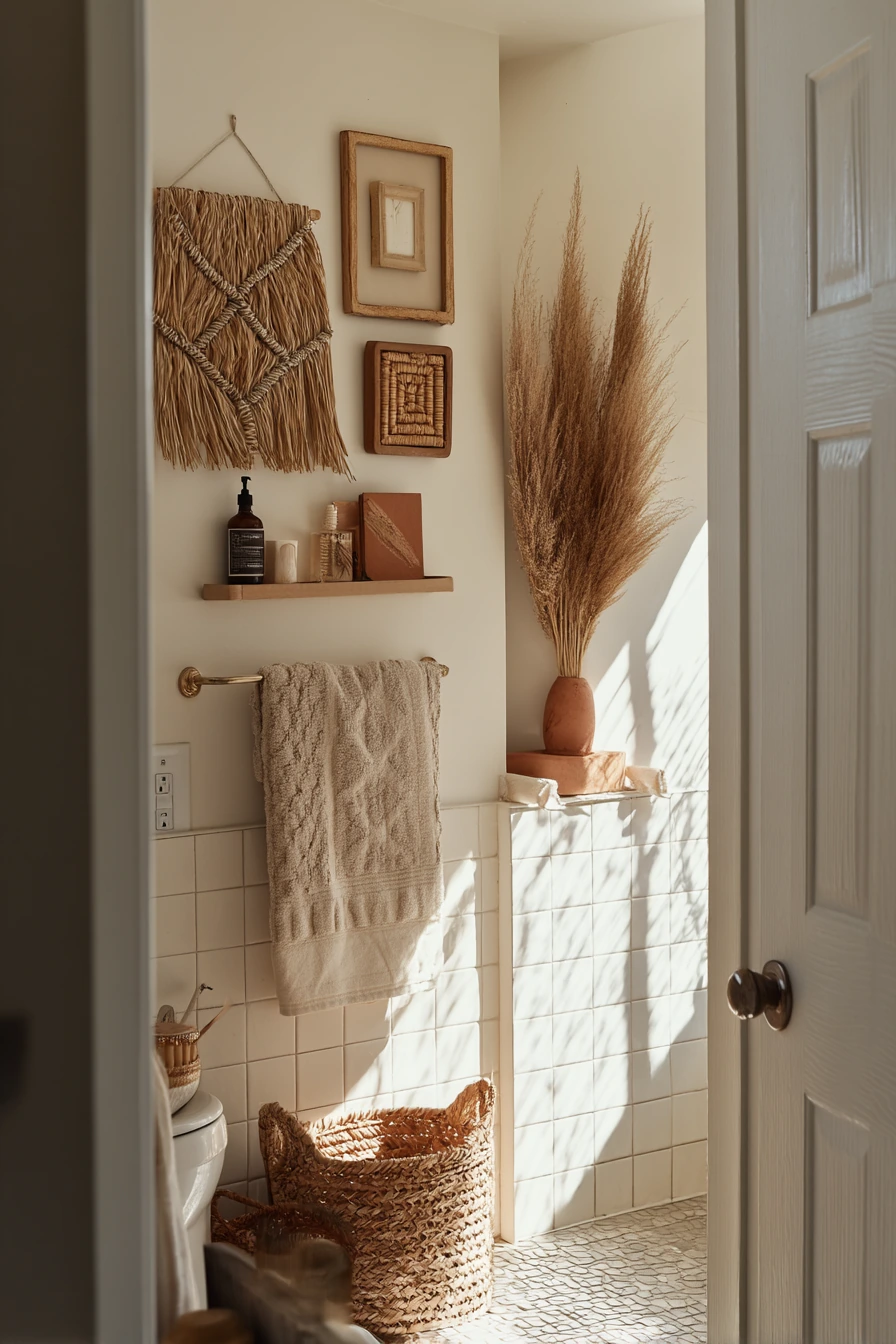 Boho Guest Bath with Woven Texture