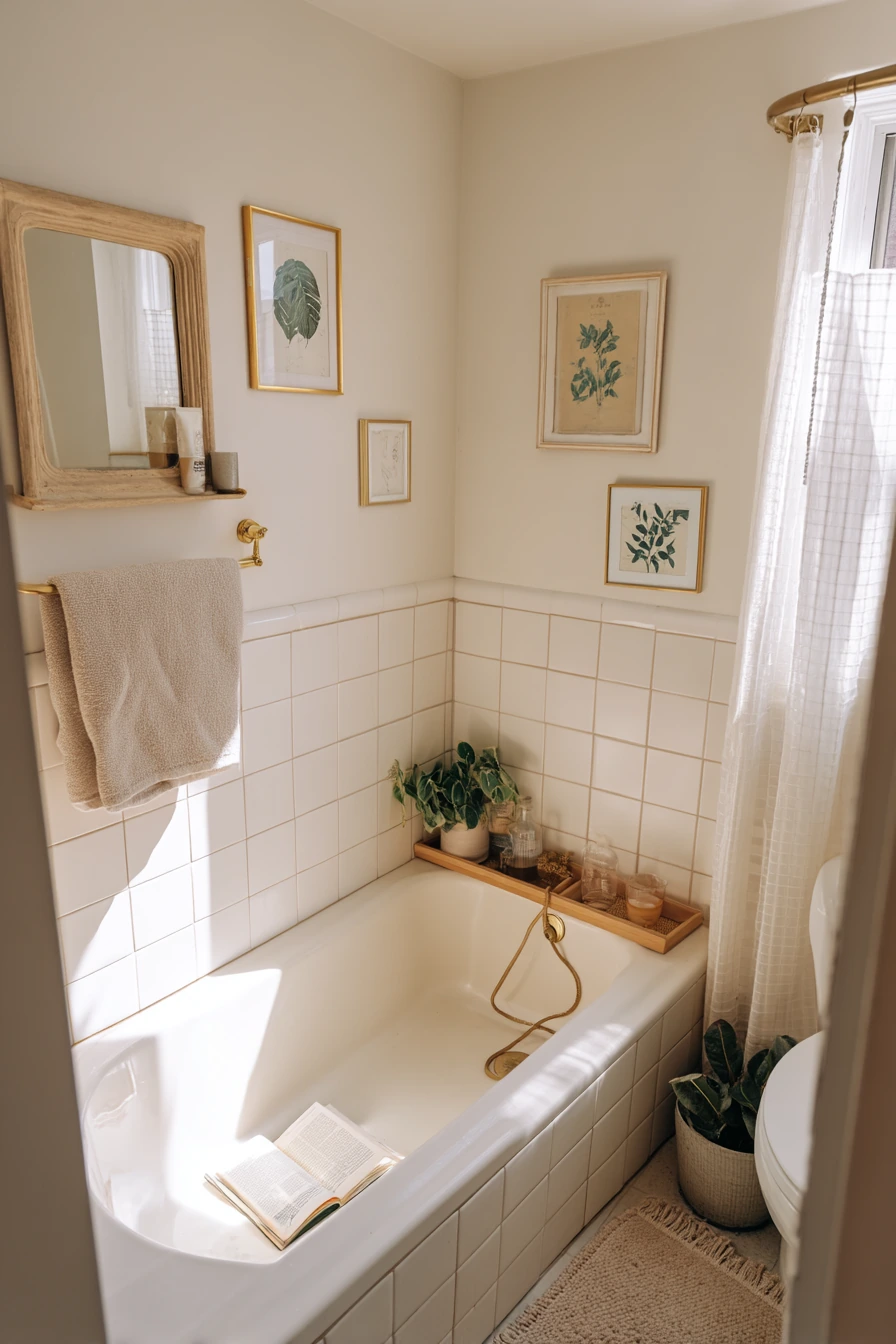 Small Apartment Gallery Wall Above the Tub