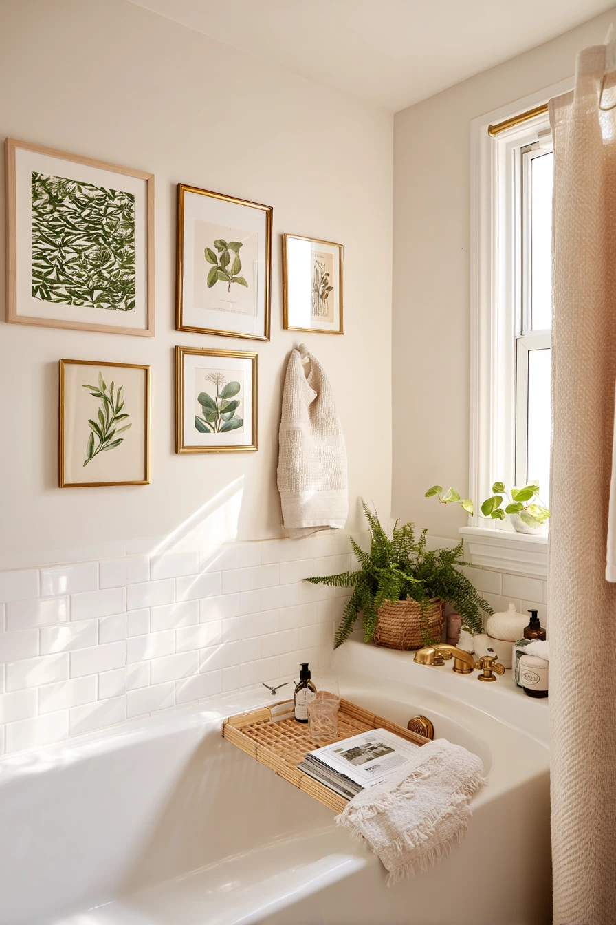 Small Apartment Gallery Wall Above the Tub