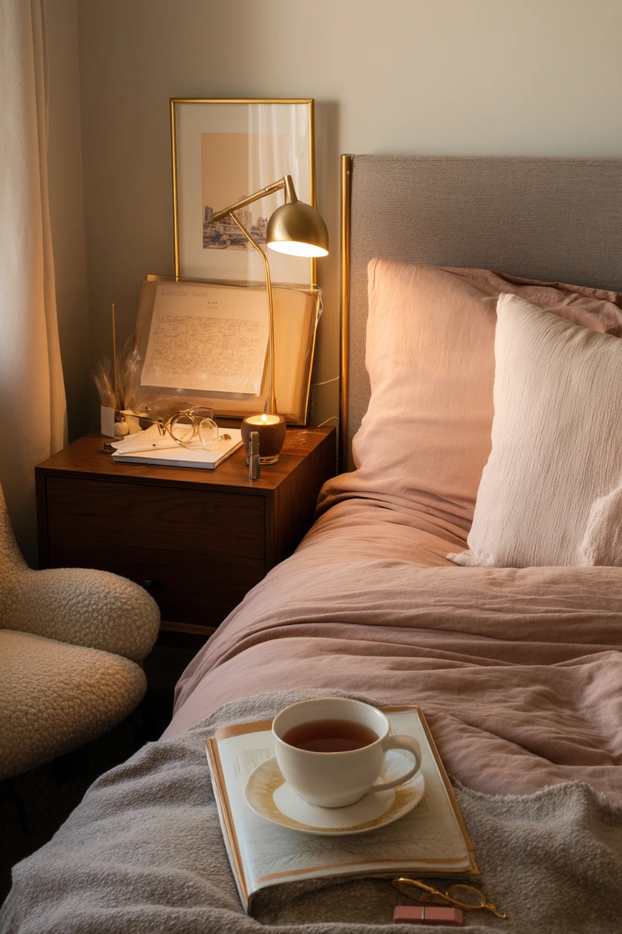 Warm Blush Bedroom for a Busy Creative