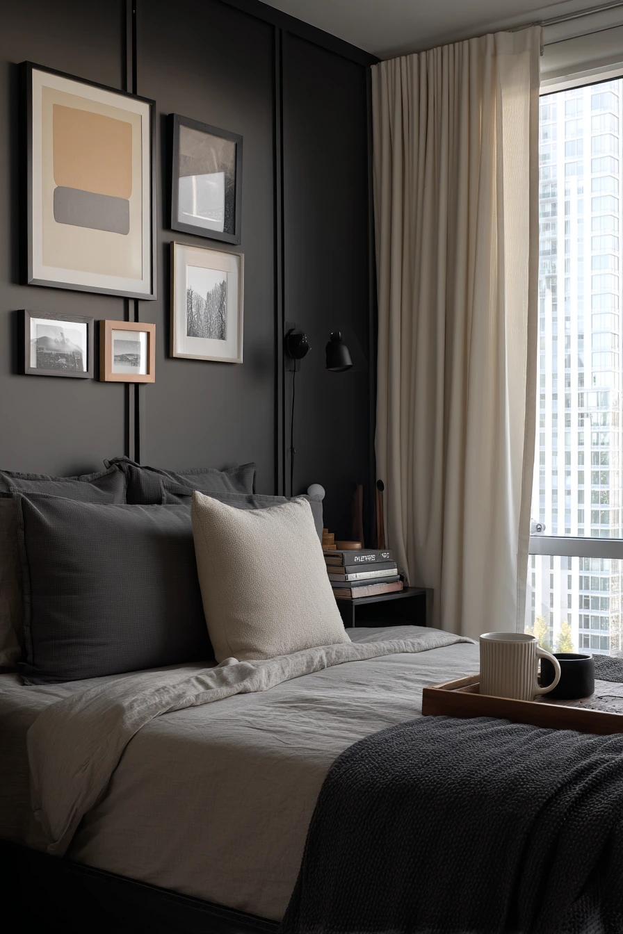 Renter-Friendly Black Bedroom Accent Wall