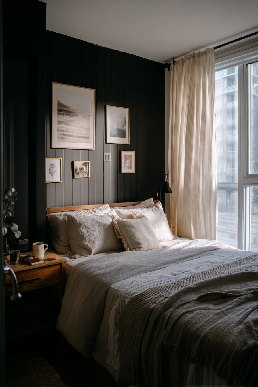 Renter-Friendly Black Bedroom Accent Wall