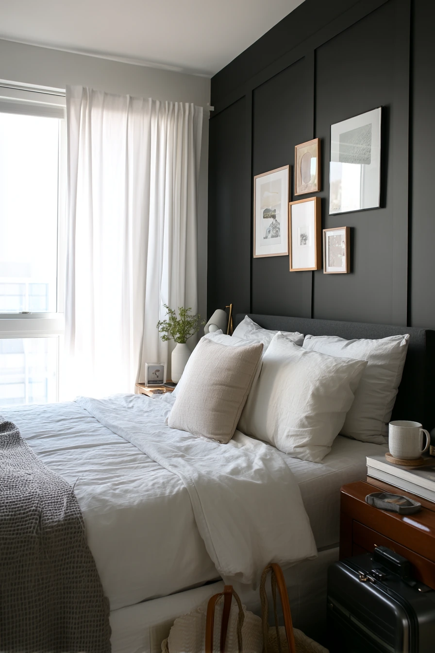 Renter-Friendly Black Bedroom Accent Wall