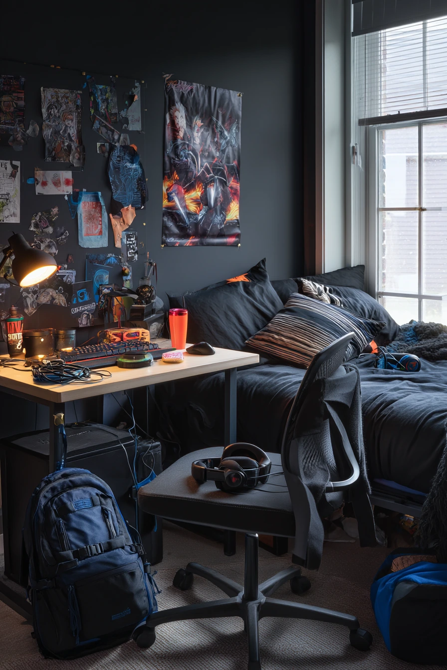 Teen Black Bedroom with Study Corner