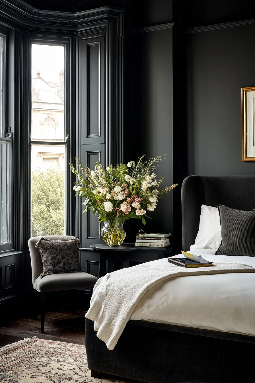 Black Bedroom with Soft Luxury for a Guest Room