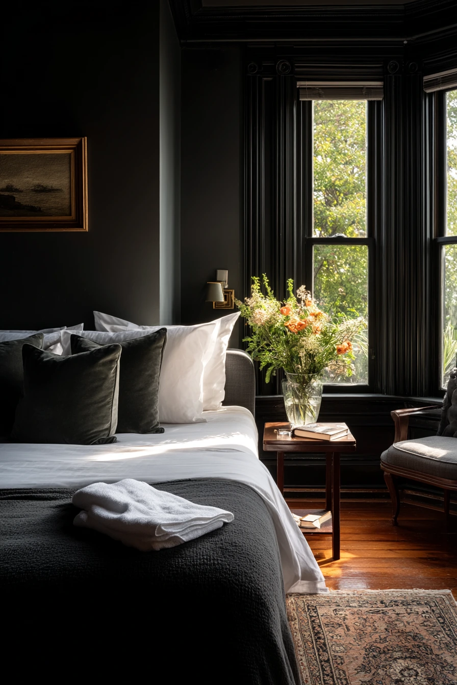 Black Bedroom with Soft Luxury for a Guest Room