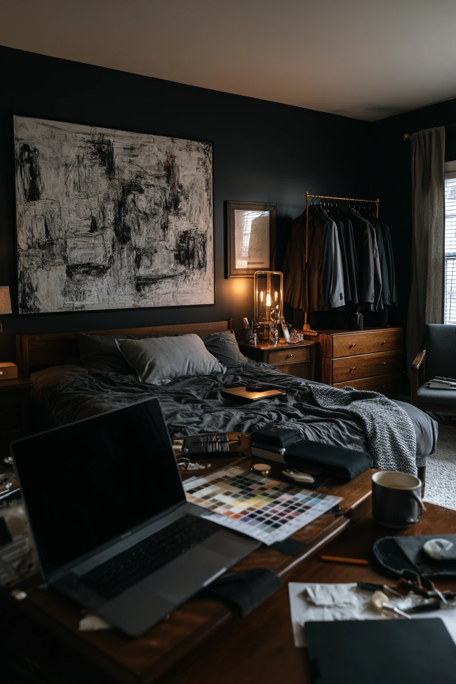 Black Bedroom for a Creative Professional