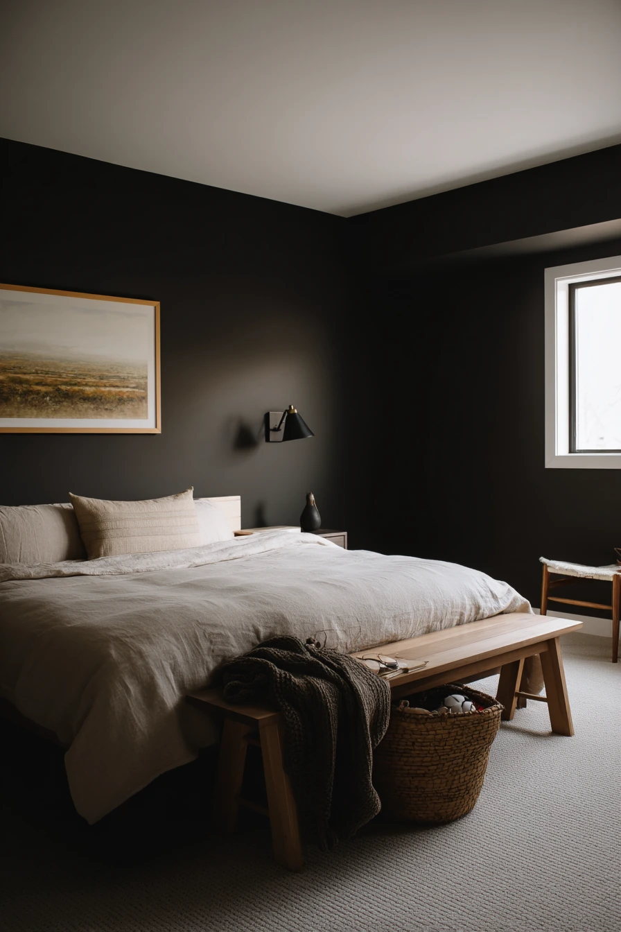 Black Bedroom with Calm Minimal Layers