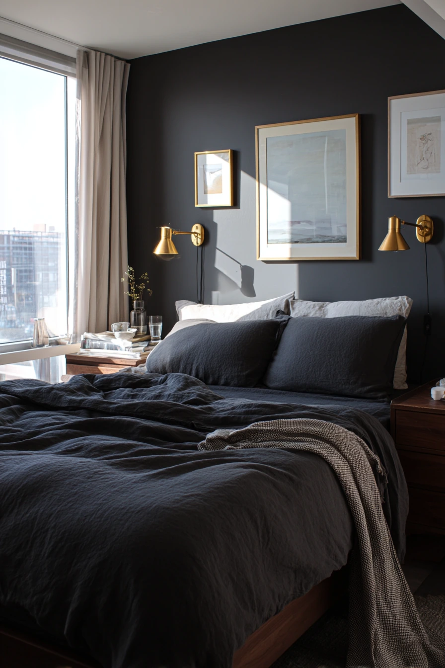 Moody Black Bedroom for a Real Couple