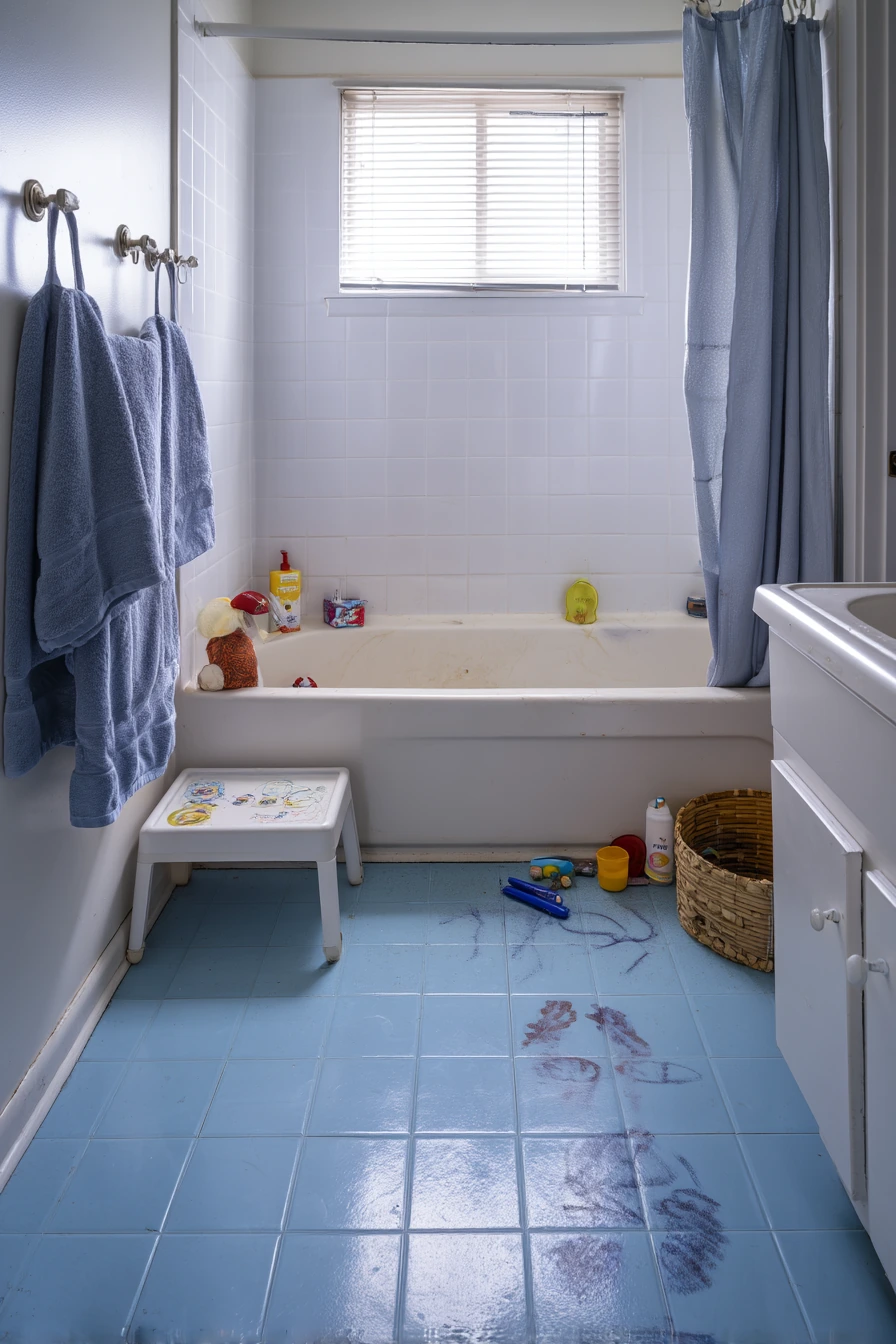7. Family Bathroom with Blue Tile and Kid Life