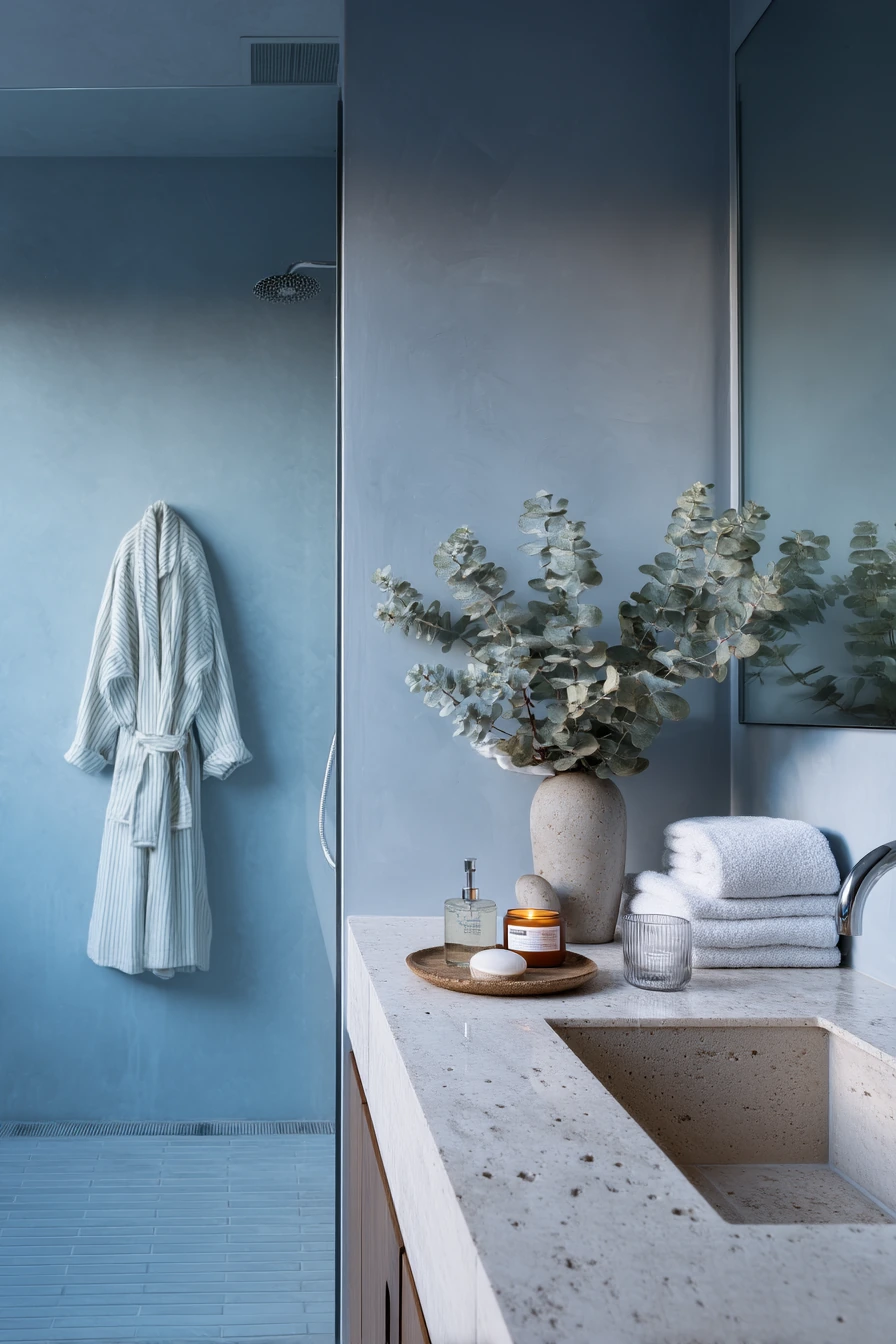 9. Spa-Like Blue Bathroom with Quiet Rituals