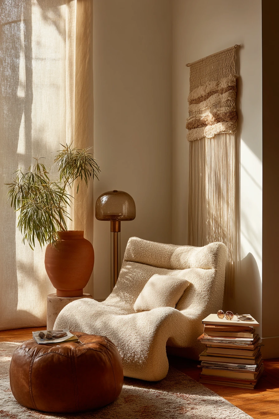 Neutral Boho Reading Nook at Golden Hour
