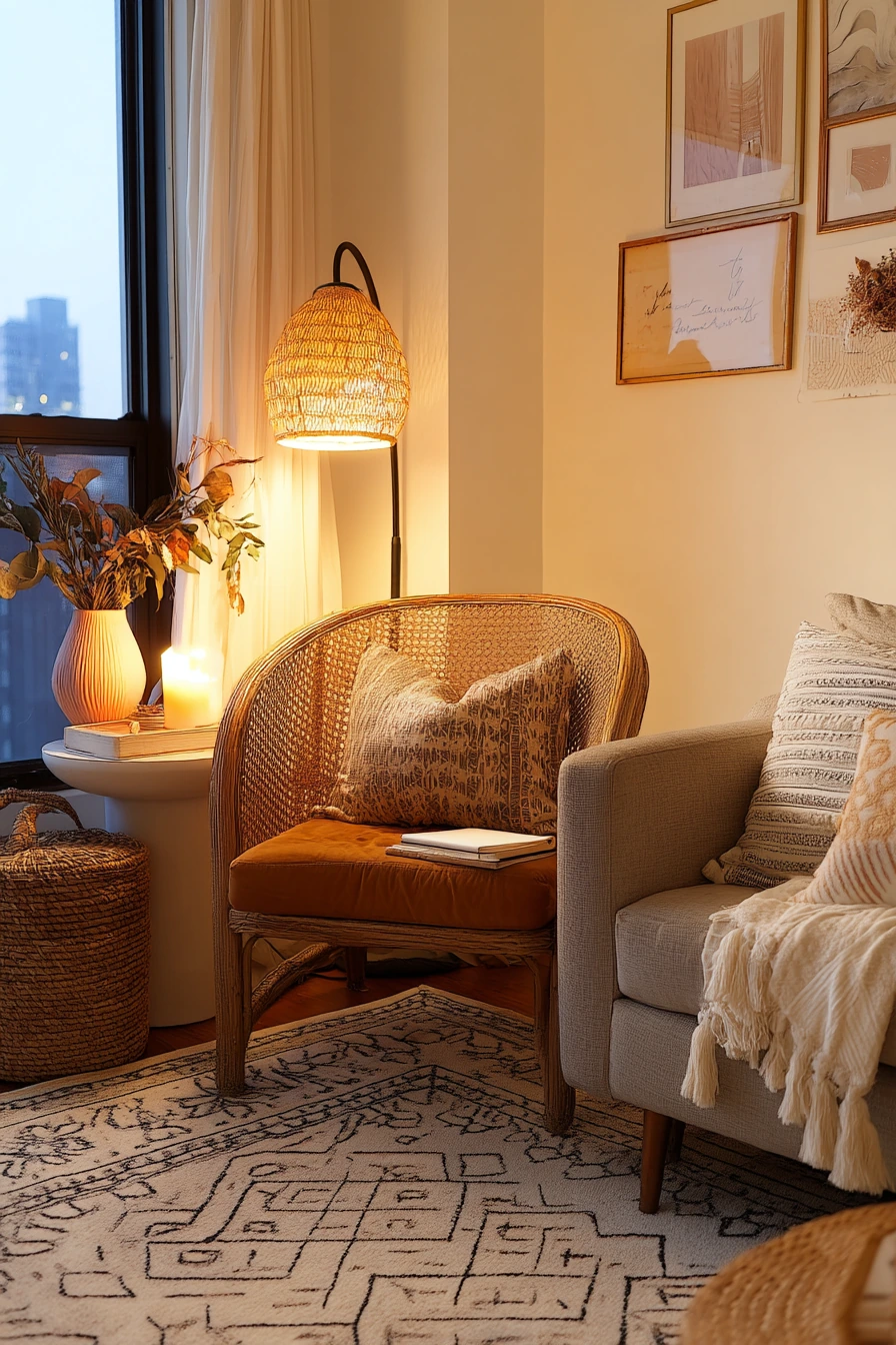 Small Apartment Corner With Renter-Friendly Boho Layers