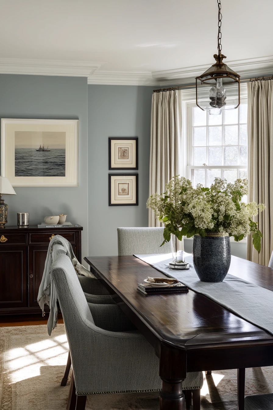 Classic Blue-Gray Formal Dining Room