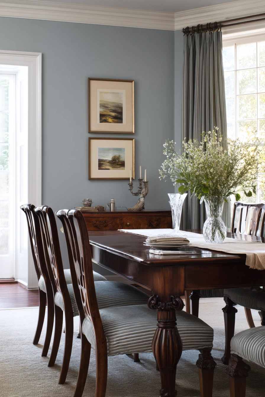 Classic Blue-Gray Formal Dining Room