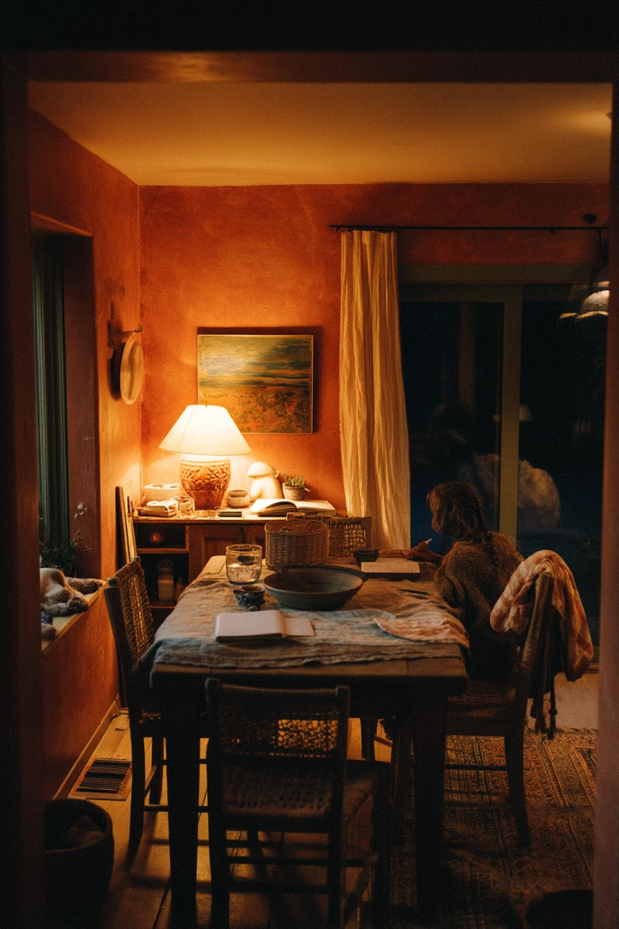 Cozy Evening Dining Room with Terracotta Walls