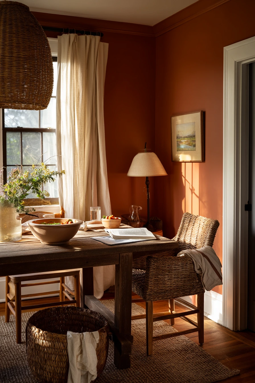 Cozy Evening Dining Room with Terracotta Walls