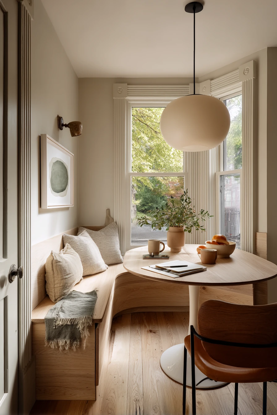 Banquette Storage in a Narrow Dining Room