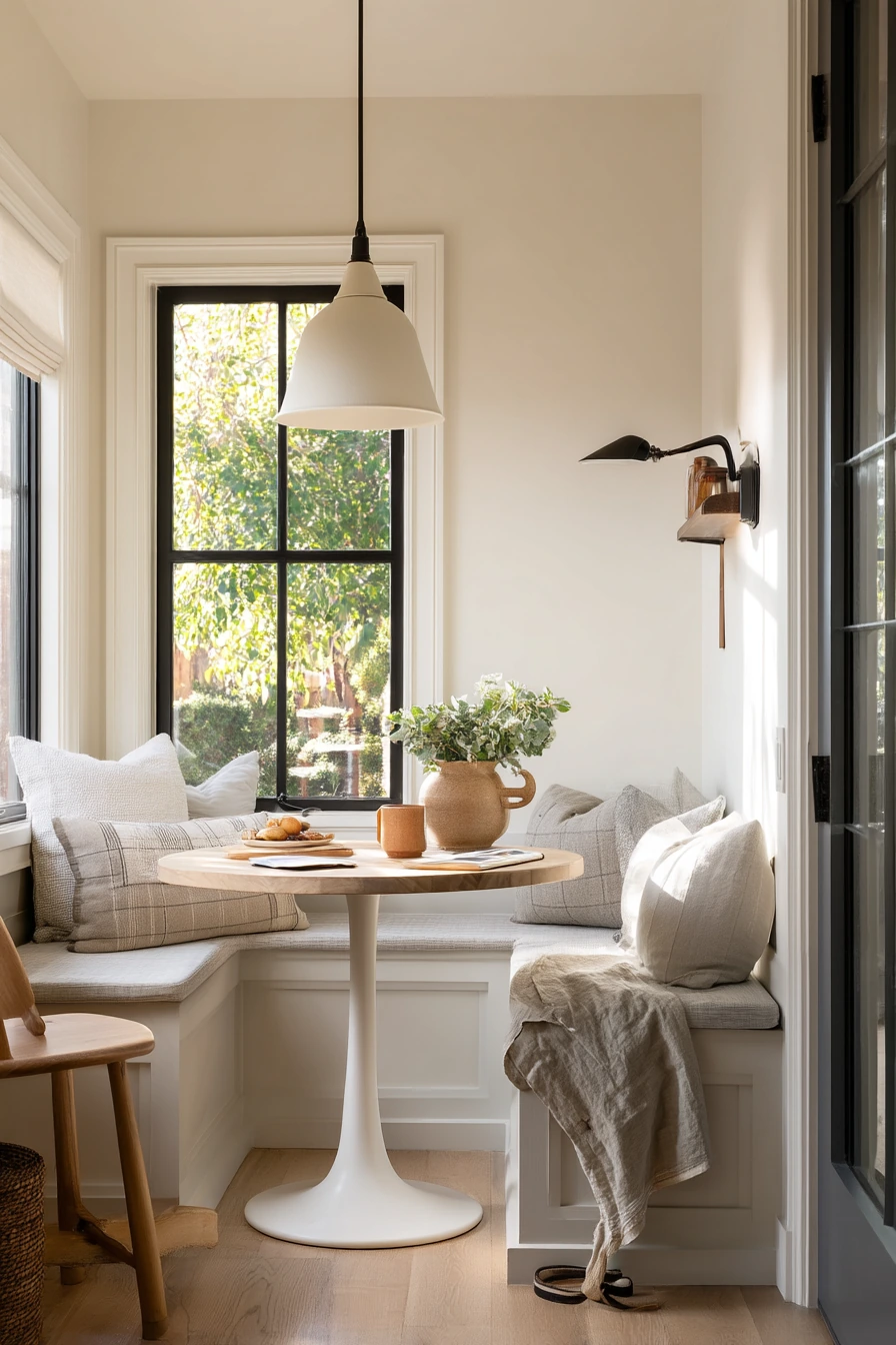Banquette Storage in a Narrow Dining Room