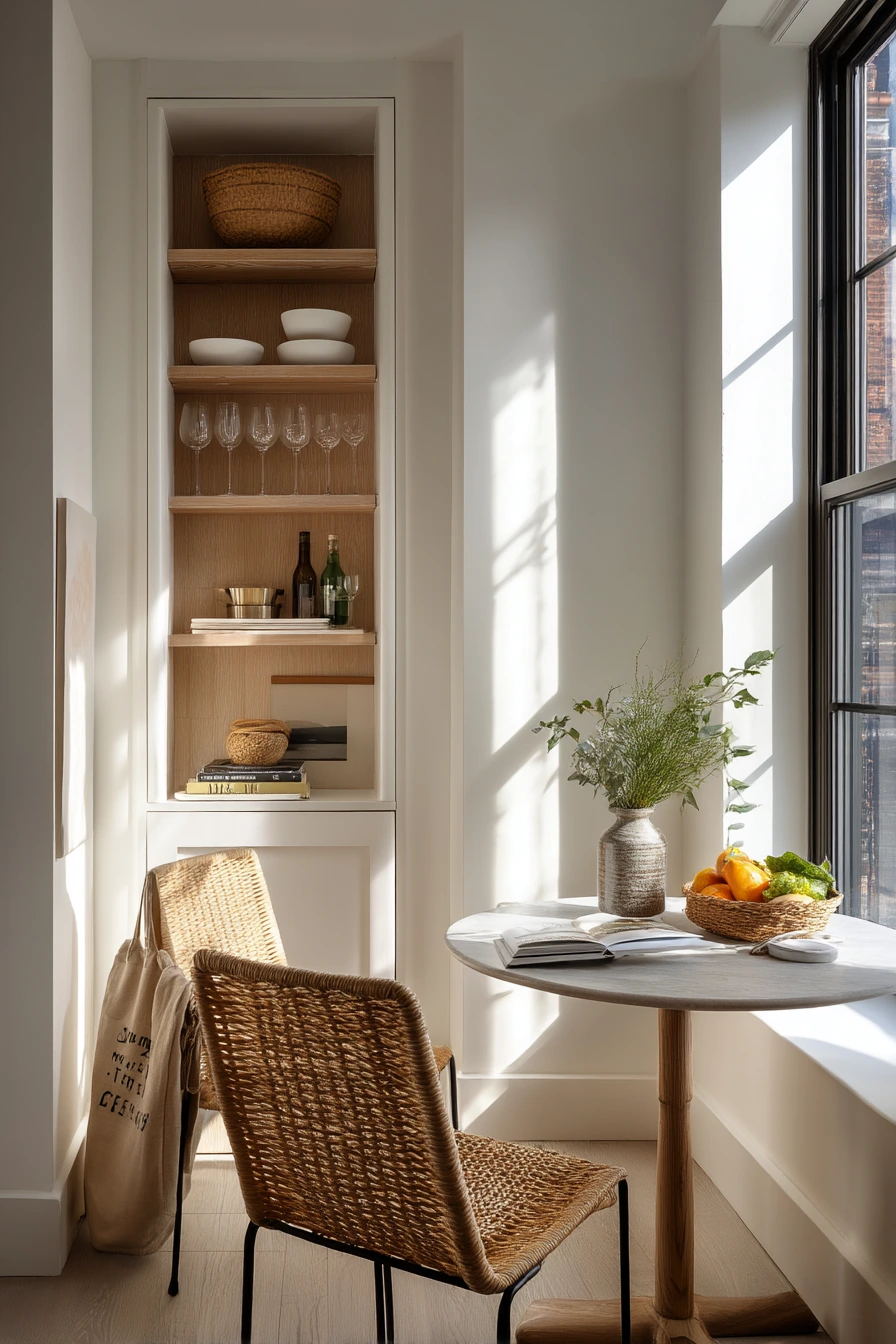 Small Apartment Dining Nook with Vertical Storage