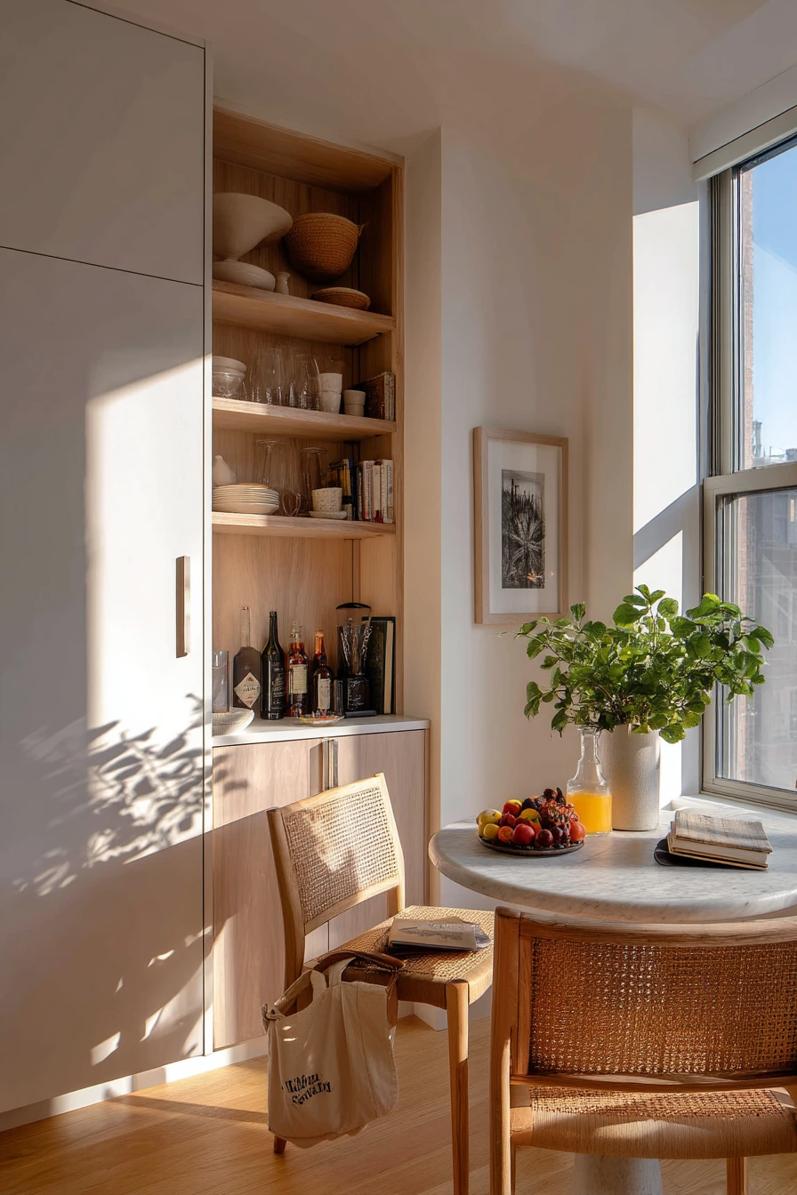 Small Apartment Dining Nook with Vertical Storage
