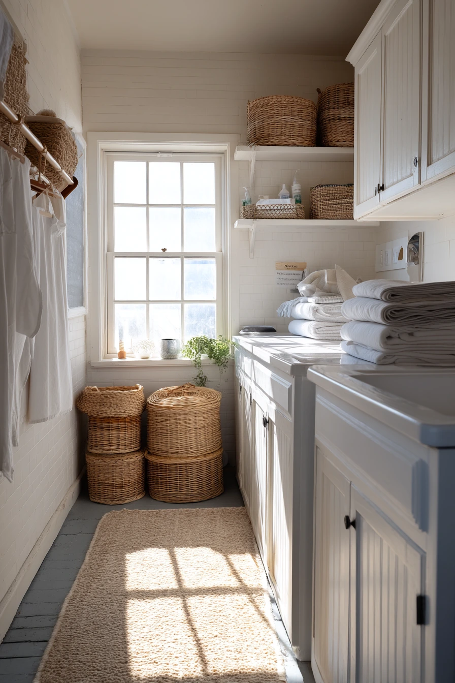 Farmhouse Bathroom with Laundry Corner