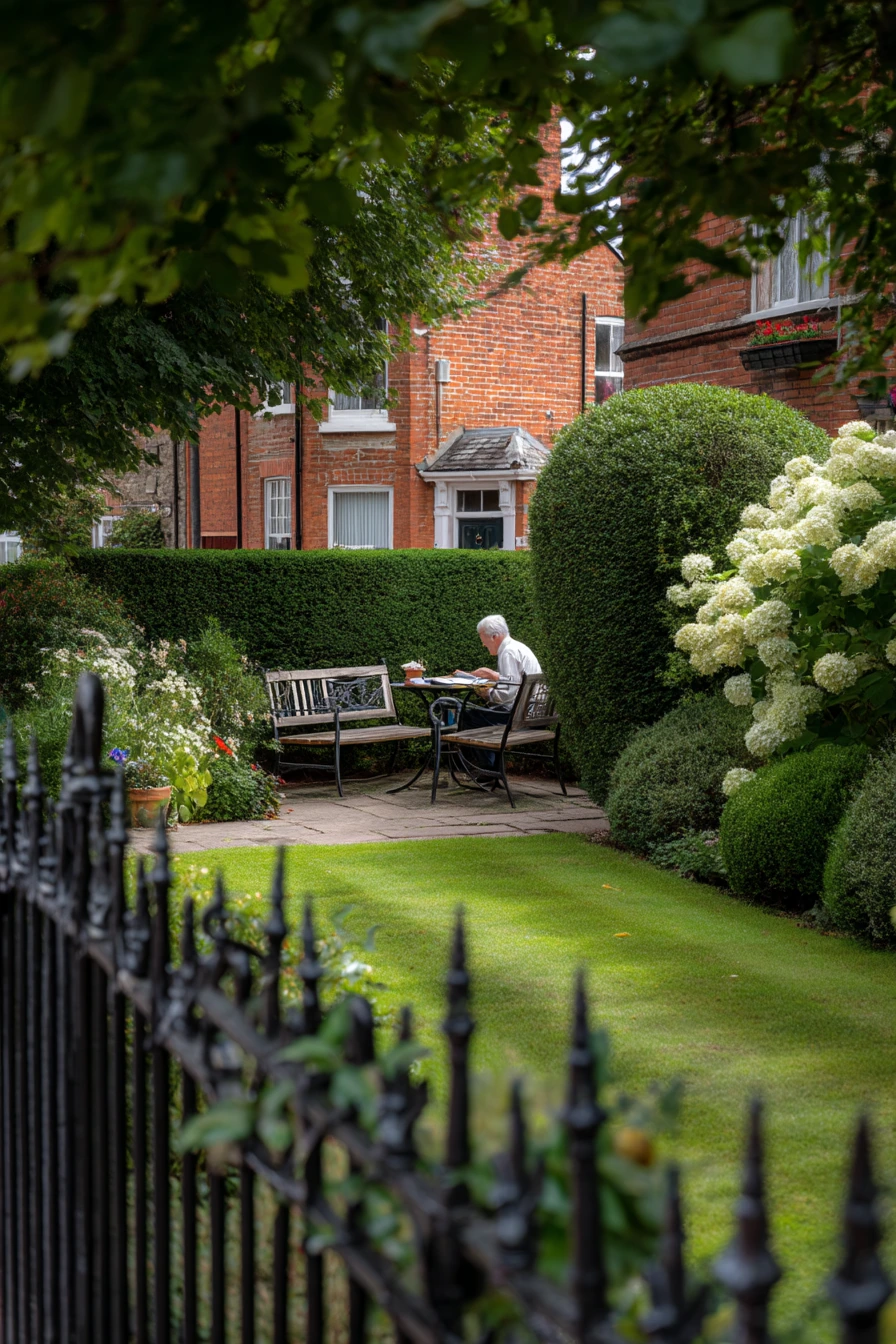 Classic Black Fence With Formal Beds