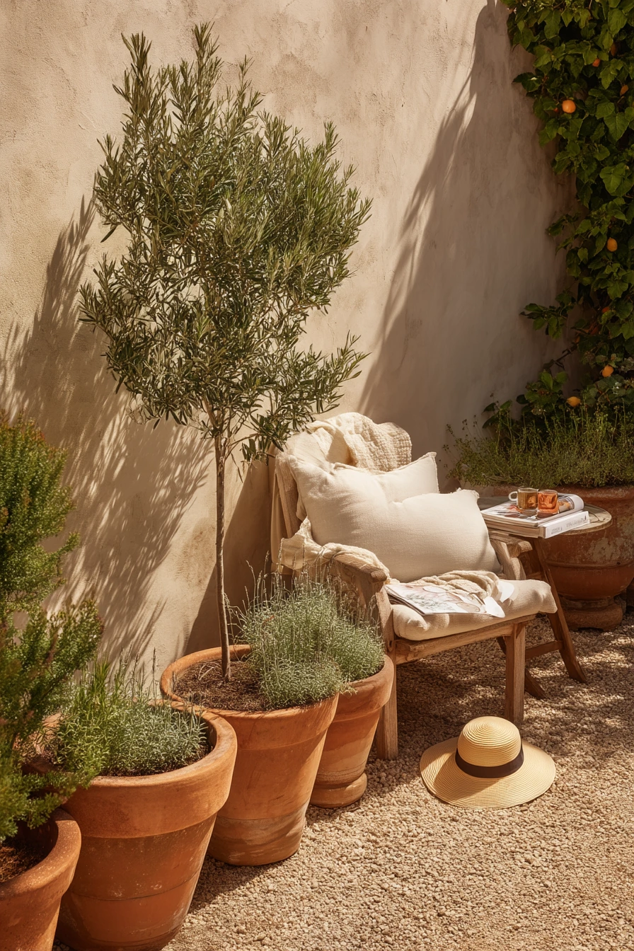Mediterranean Terrace with Pots and Gravel