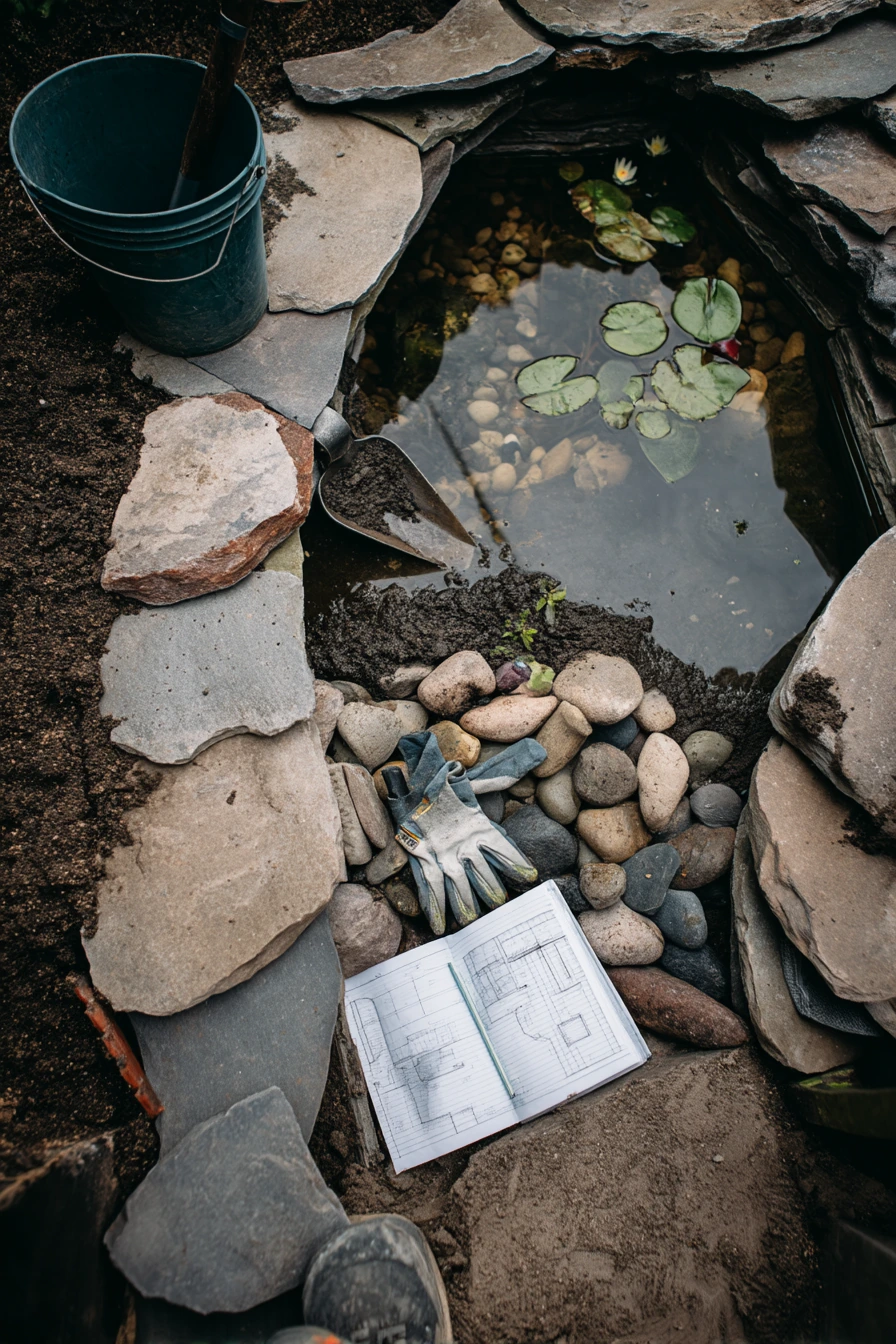 DIY Pond With Natural Stone Borders