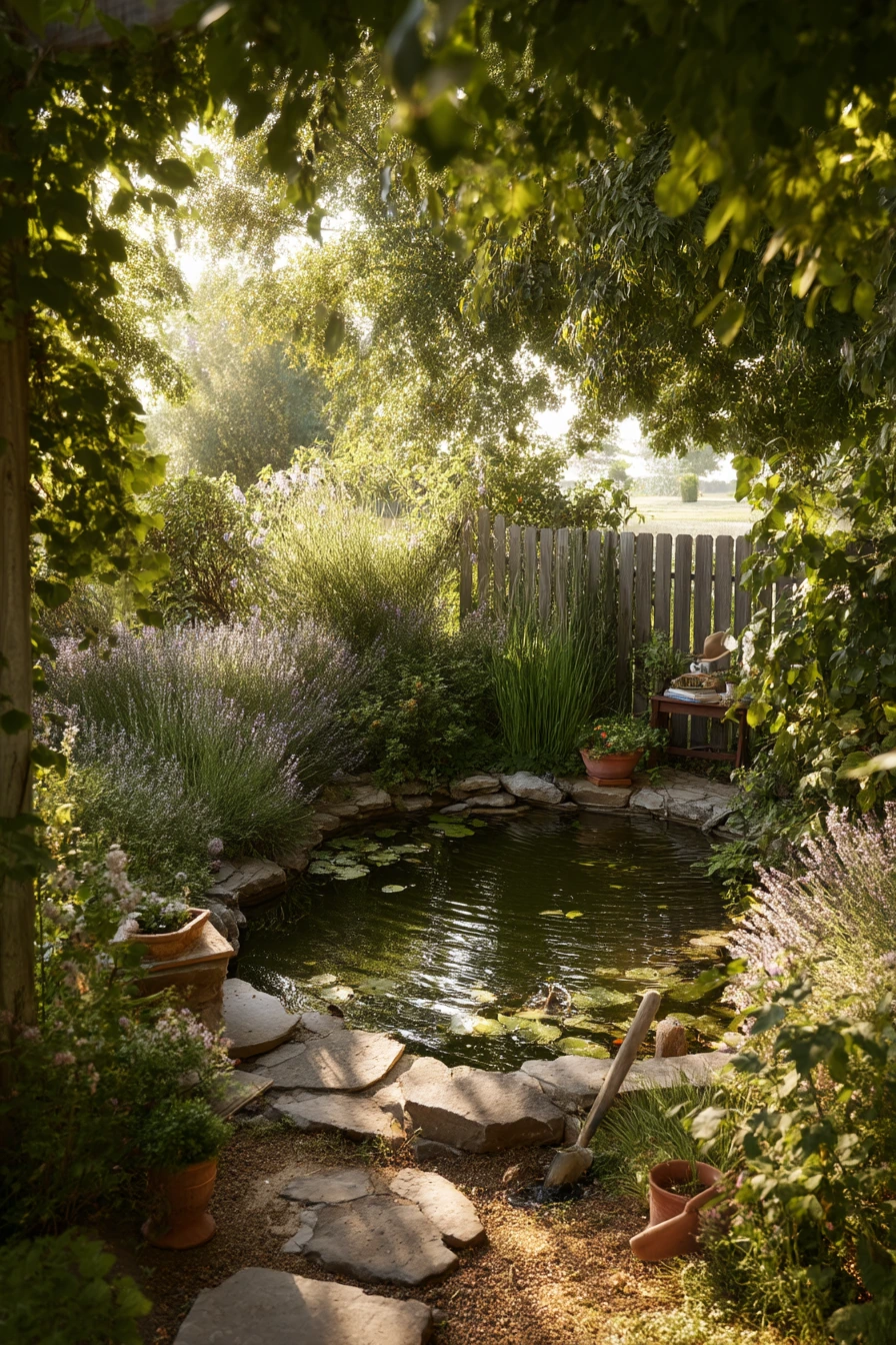 Cottage Garden Pond With Wildlife Detail