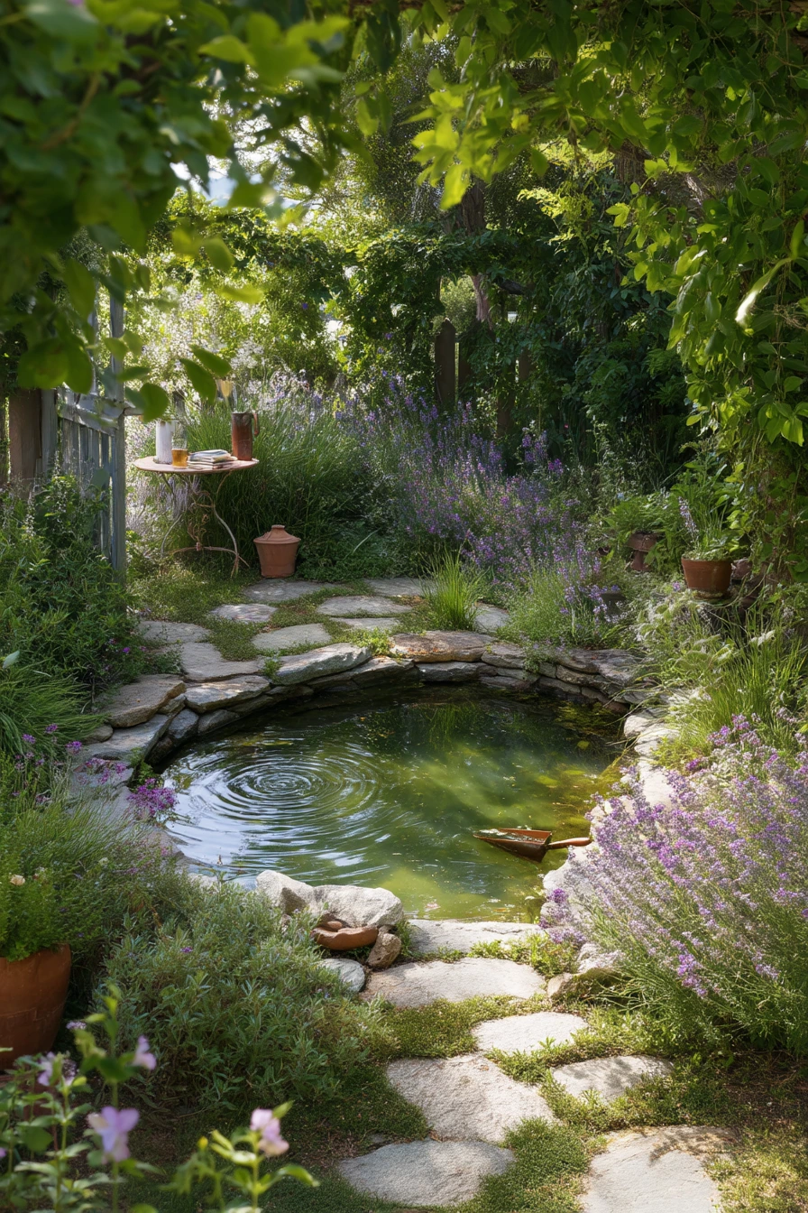 Cottage Garden Pond With Wildlife Detail