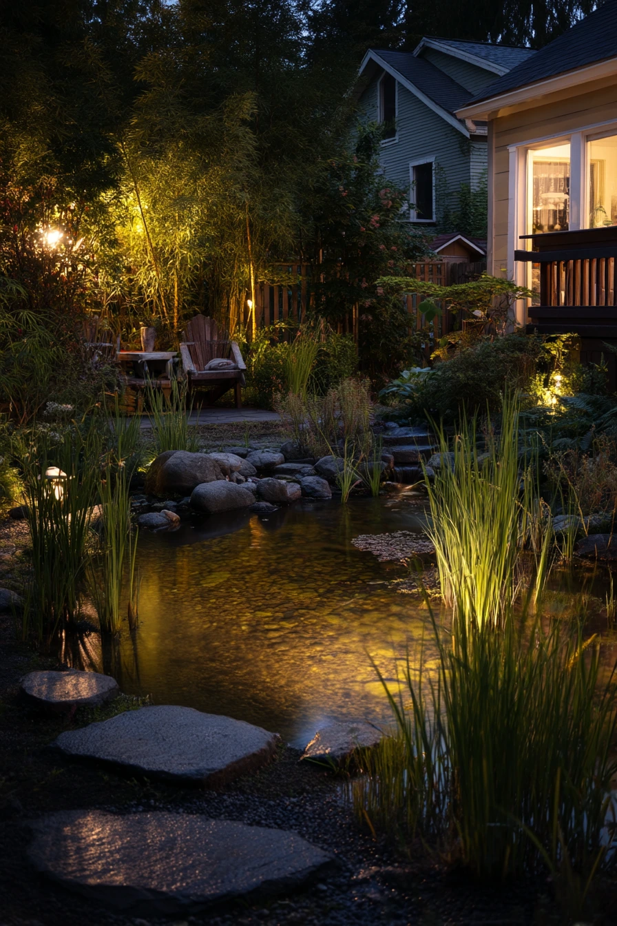 Night Pond Lighting for a Cozy Backyard