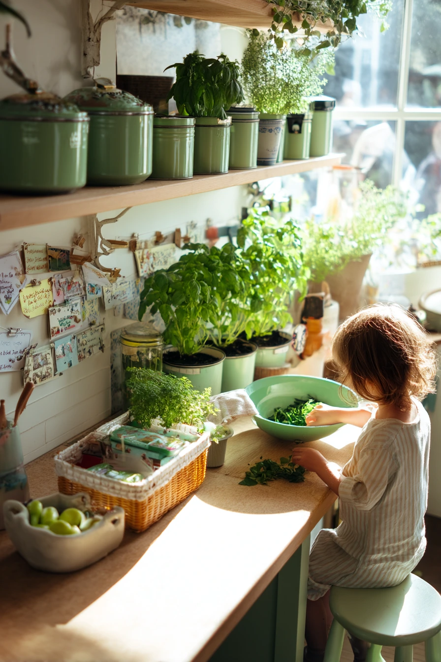 Kitchen Shelf Herb Garden for a Family That Cooks Together