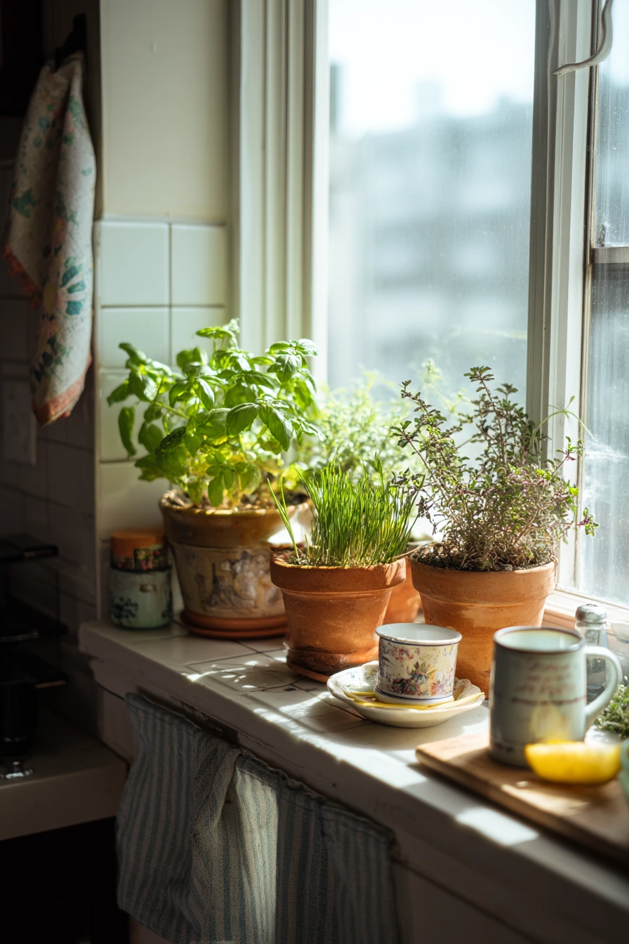 Sunny Windowsill Herb Garden for a Busy Apartment Kitchen