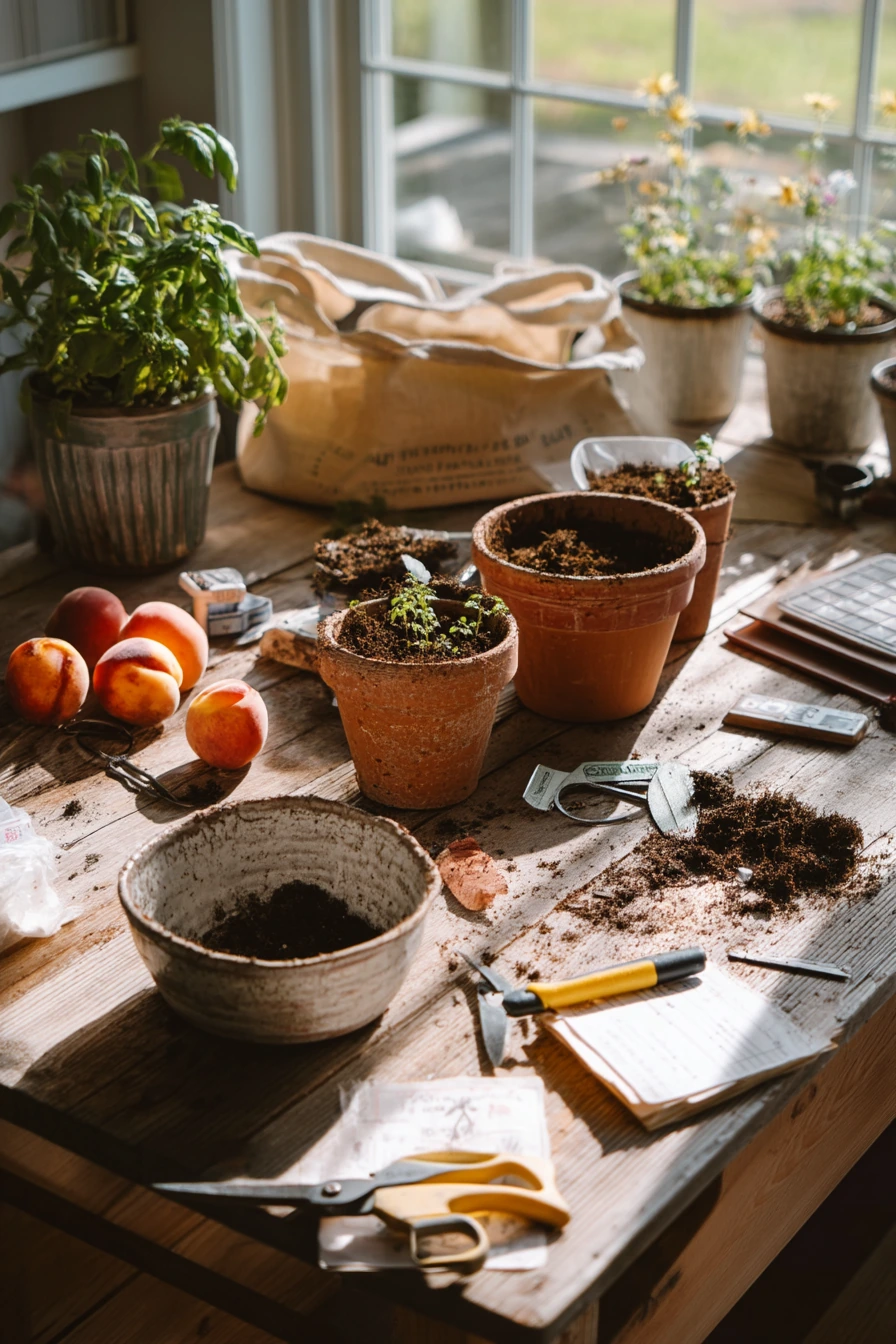 DIY Herb Potting Setup After the Grocery Run