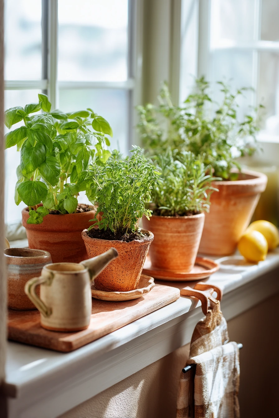 Sunny Windowsill Herb Garden for a Busy Apartment Kitchen