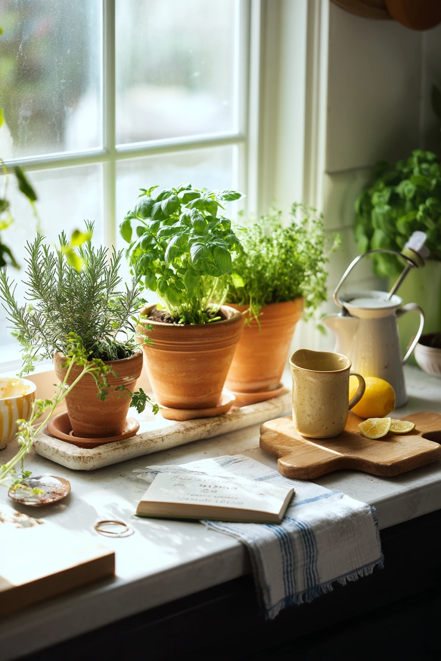 Sunny Windowsill Herb Garden for a Busy Apartment Kitchen