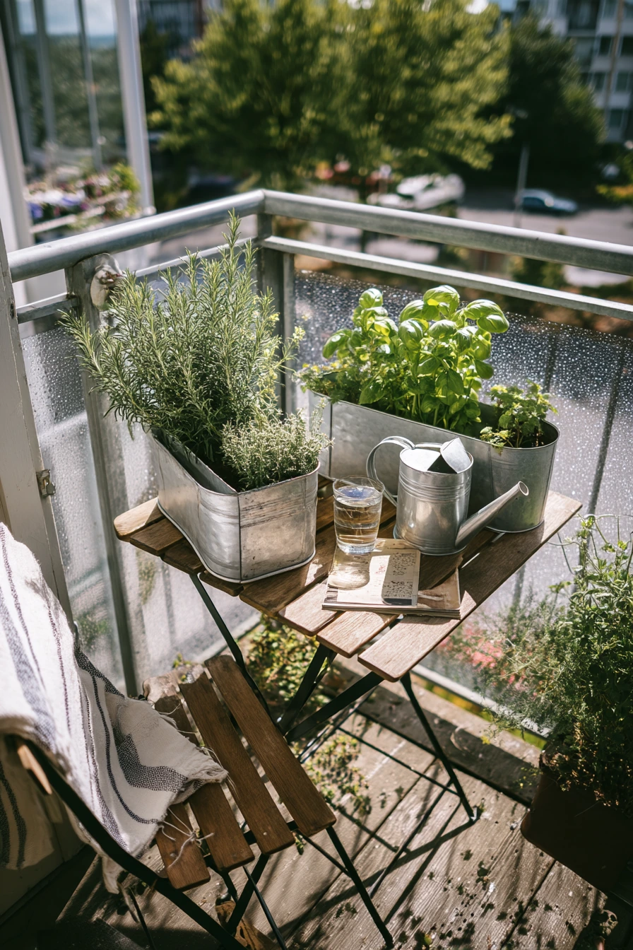 Compact Balcony Herb Garden with Folding Table