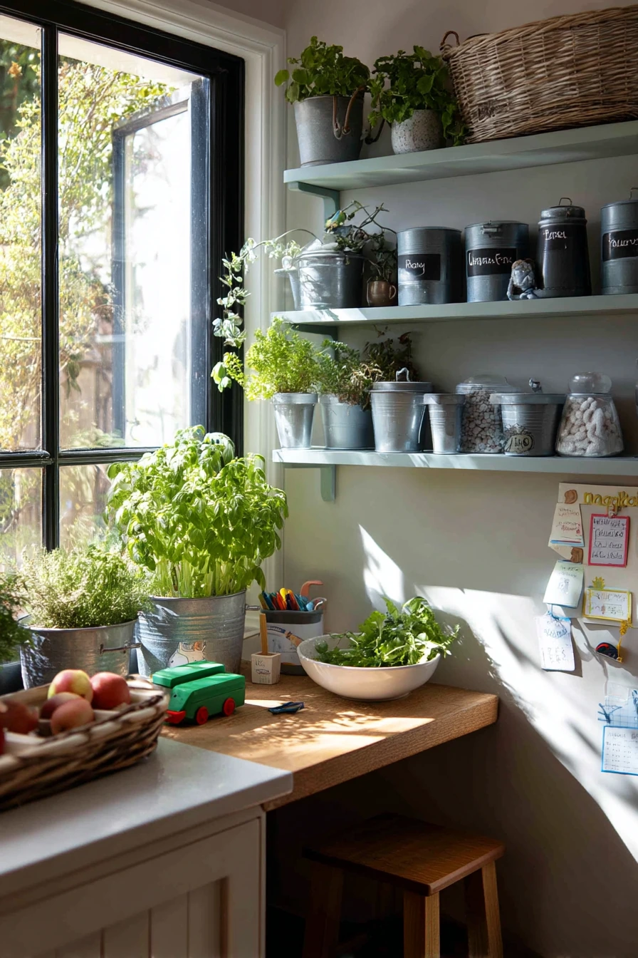 Kitchen Shelf Herb Garden for a Family That Cooks Together